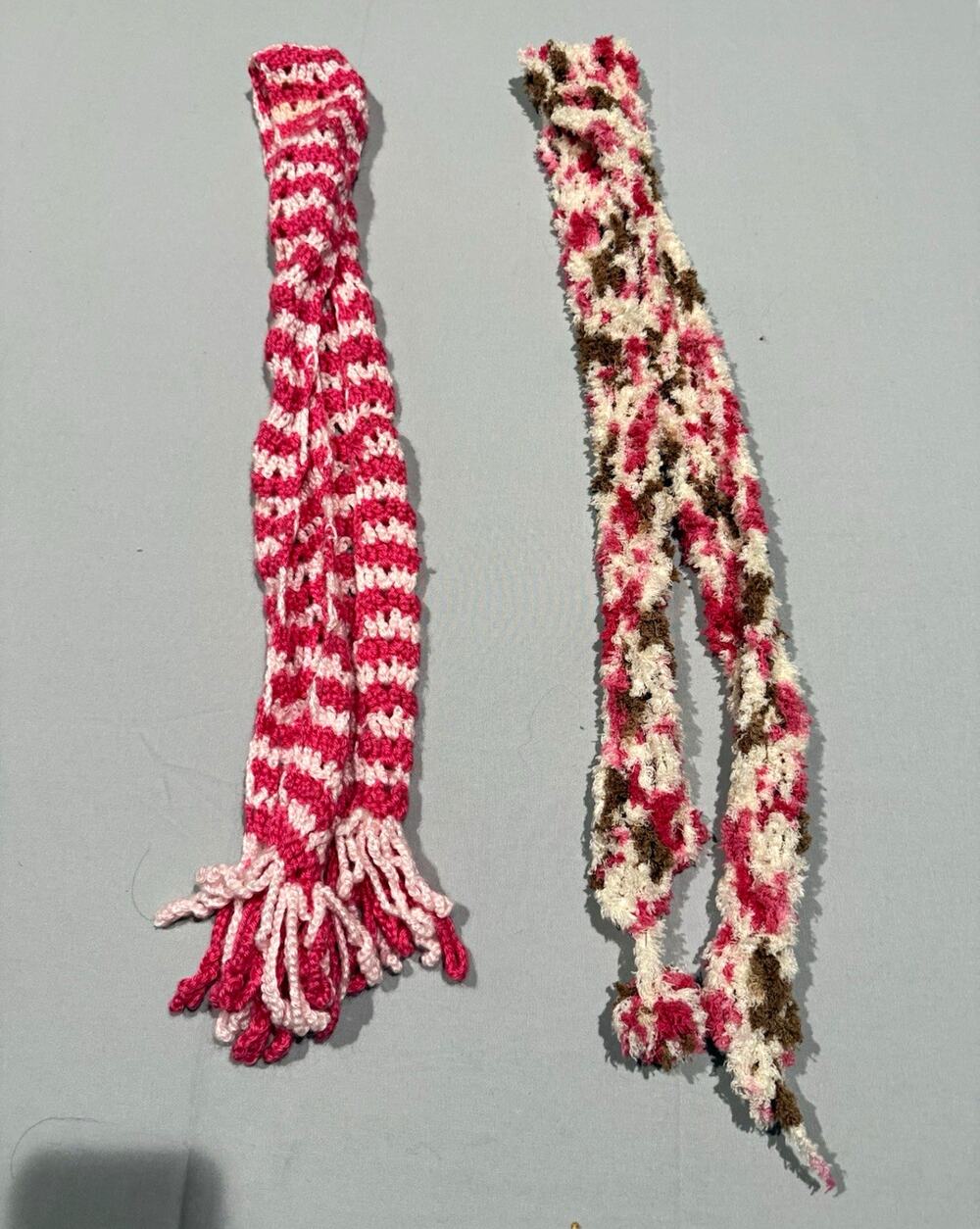 Girls Kids Knit Winter Scarf Lot of 2 Pink Fuzzy Fringe Cold Weather